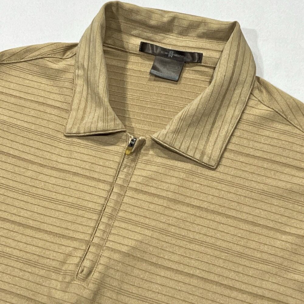 Nike Tiger Woods Men Golf Polo 1/4 Zip Brown Beige Striped Shirt Size Large
